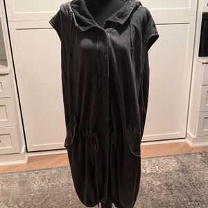 Free People Vintage Charcoal Hooded vest/Dress with Graphic STERLING 4 PATCH